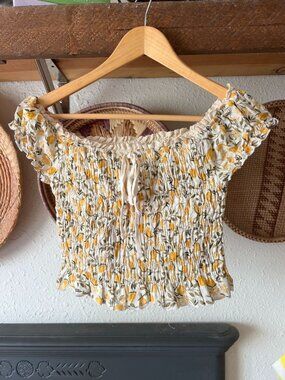 Kirious Lemon Smocked shirt Prairie cottage Small